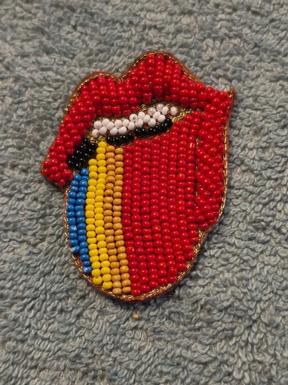 Rolling Stones Beaded Patch Handmade Tongue Lips Rock Band Embroidered Applique